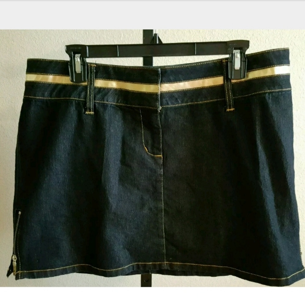 Bisou Bisou Michele Bohbot Denim Skirt Gold Trim